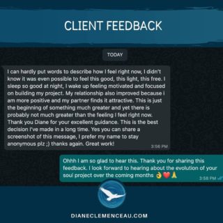 CLIENT RESULTS

How’s that for some Thursday feedback?

Doing the inner work is highly rewarding - not only do you break free from the heavy baggage you’ve been carrying around - but also - once you process and come to a place of acceptance of your past (relationship wounds, disappointments, grief, outdated fears), you’re able to step into the present fully and embrace your next level potential.

As a result:

> You feel empowered
> Have more clarity, energy, joy and motivation
> Your relationships improve - THERE’S SOMETHING INCREDIBLY ATTRACTIVE ABOUT A WOMAN WHO’S ENERGY IS ALIGNED AND FLOWING.

Here’s a step my step process of what to do when you’re feeling lost and confused about your career choices and/or relationships.

1. Take some time out (even if it’s just a few minutes) - STOP - breathe - observe the situation 
2. Turn your heart to God and offload your worries, fears, concerns, sadness - ASK FOR GUIDANCE on your next steps
3. LISTEN TO THE VOICE OF TRUTH - the more you communicate and build that relationship with God, the clearer the commands become.
4. TAKE RIGHTEOUS ACTION

>> If you feel drawn to understand the root cause of your hurt / blockage / what’s keeping you stuck - then reach out to me and I’ll happily guide you to a place clarity where you find #FREEDOM from your past, #ALIGN with your higher values, #CONNECT to your next level purpose, #EMPOWER yourself by embracing radical confidence and plug in your energy to the ultimate abundant source.

>> Let’s connect on a free call - I’d be honoured to guide you to your dream destination.

#freedom #empoweryourself #mindset #breakfree #clientresults #hypnotherapy #selfhypnosis #success #selfworth #selfbelief #selflove #innerwork #confidence