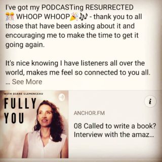 I've got my PODCASTing RESURRECTED
🎊 WHOOP WHOOP🎉🎶 - thank you to all those that have been asking about it and encouraging me to make the time to get it going again.

Link's in the comments. 

It's nice knowing I have listeners all over the world, makes me feel so connected to you all.

In this episode, I've done my very first podcast interview with Dheep Matharu where she shares her INCREDIBLE story. She tells us about her journey of leaving her successful corporate career in New York to courageously step into the unknown and activate her true life's purpose as a talented author, speaker and writing coach. She's been gifted with outstanding channeling skills and she talks about that during the interview too. 

You can contact Dheep directly via Facebook if you feel drawn to get your soul's book out there in the world. Here's a link to sample the book she's written: DheepMatharu.Com/Free

>> My apologies for the poor sound quality on this track, it's my first interview recording through Anchor and looking for better options next time. The content's still good so get tuned in to the Fully You Podcast on Spotify and other platforms too. 

Thank you for being and listening. 

If you'd like to connect with your next level purpose and overcome your self limiting beliefs to take that leap of faith and live the life you're destined to live, you can reach out to me. 

Lots of LOVE, 

Diane